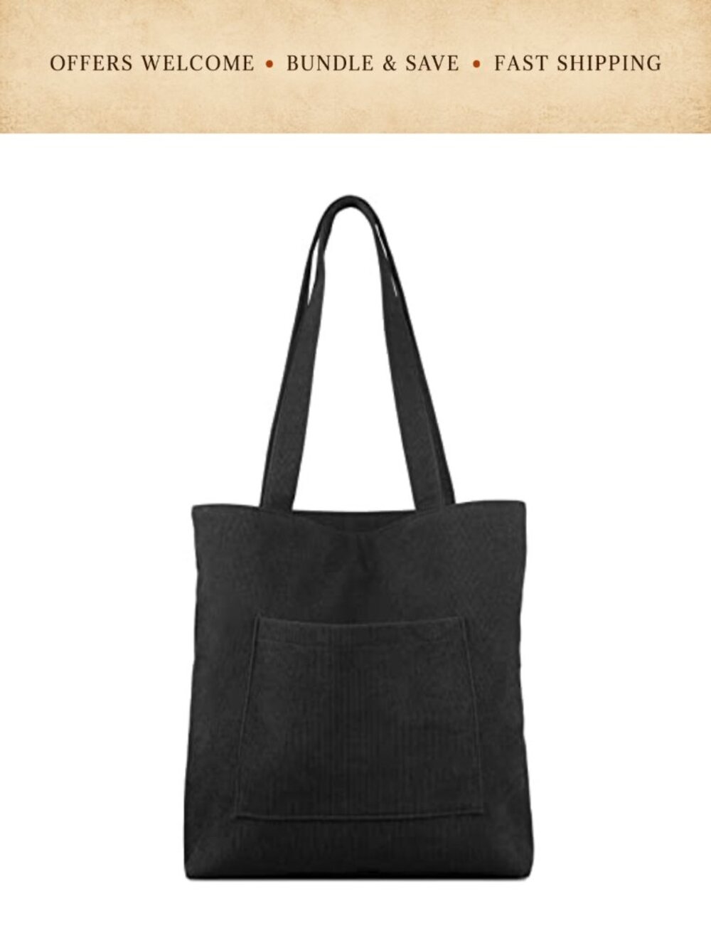 Corduroy Tote Bag with Zip Large Capacity Shoulder Bag Inner Pocket